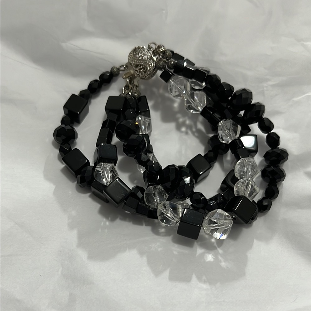 Elegant Black and Clear Beaded Vintage Bracelet